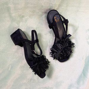 MM Navy Suede Fringe Sandals